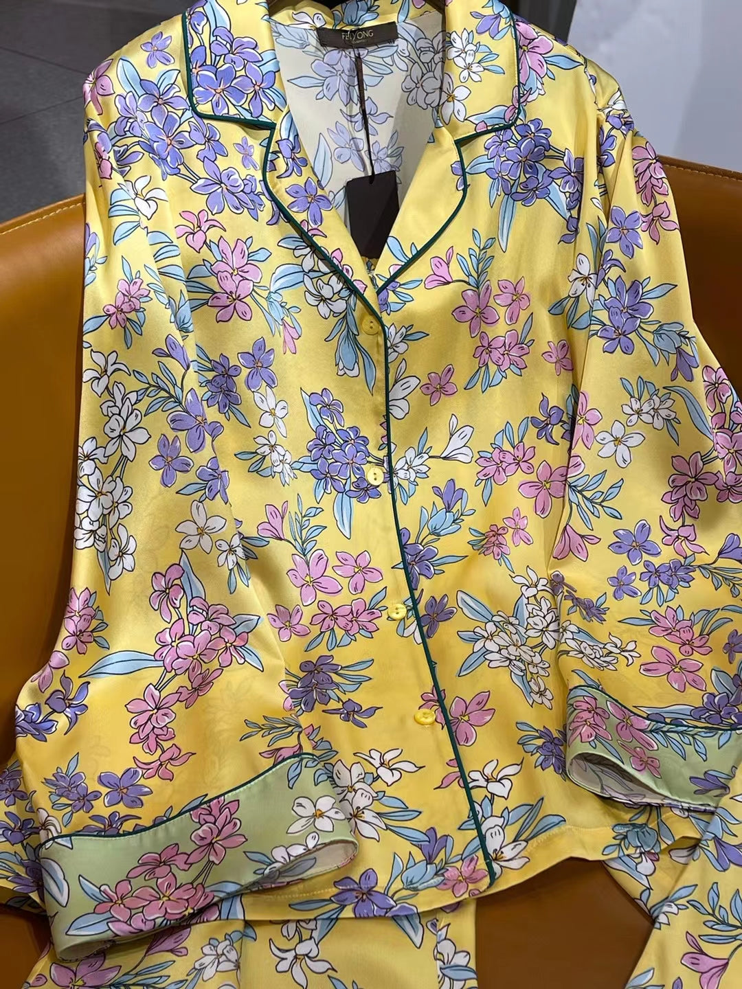Women's 19MM 100% Silk Pajamas Set Print Silk Sleepwear