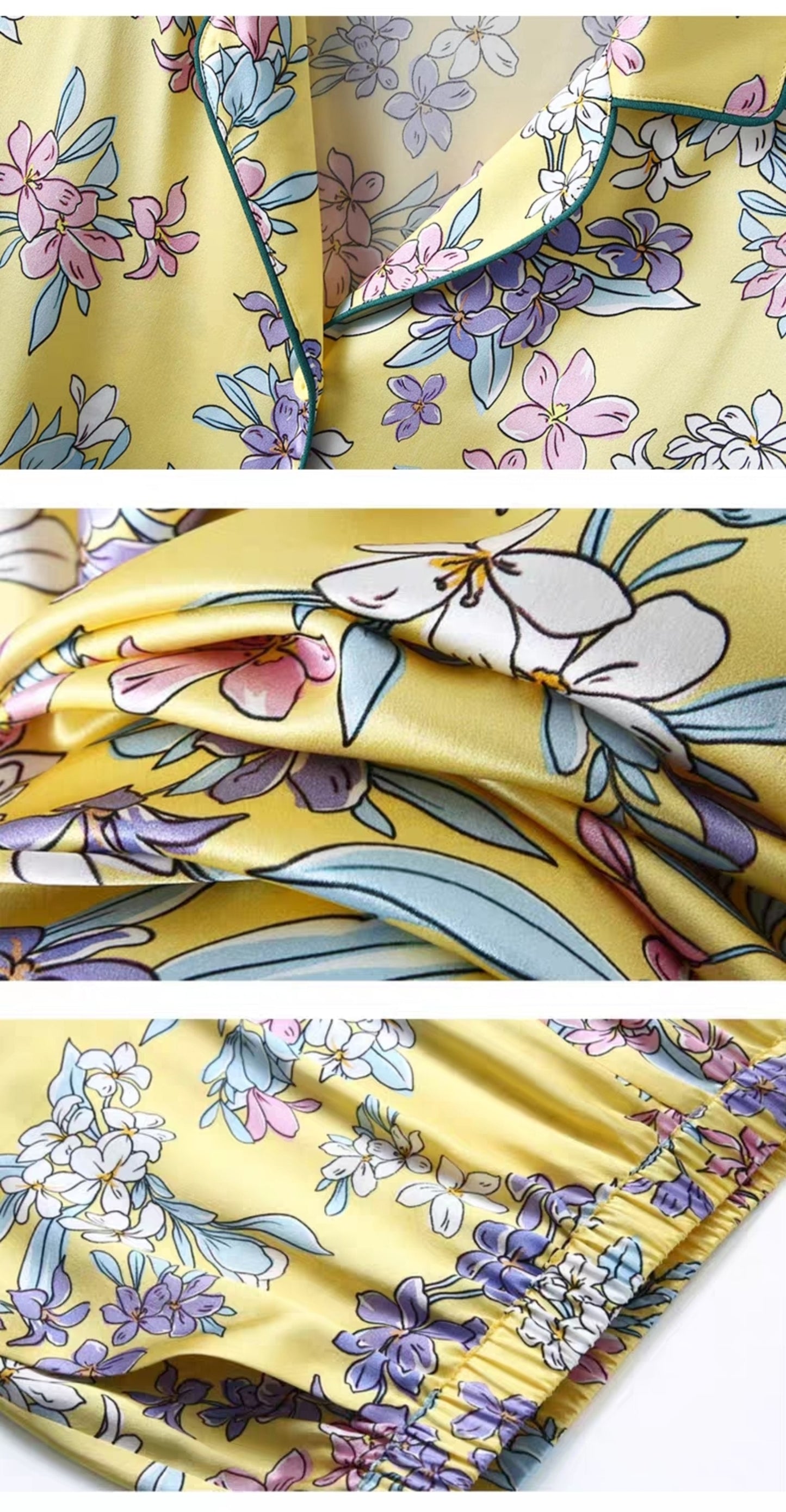 Women's 19MM 100% Silk Pajamas Set Print Silk Sleepwear