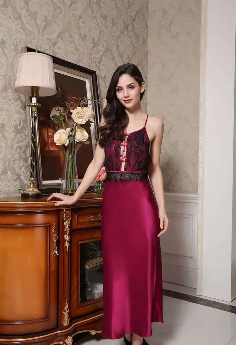 Womens Silk Lacy Hollow Out Design Chemise