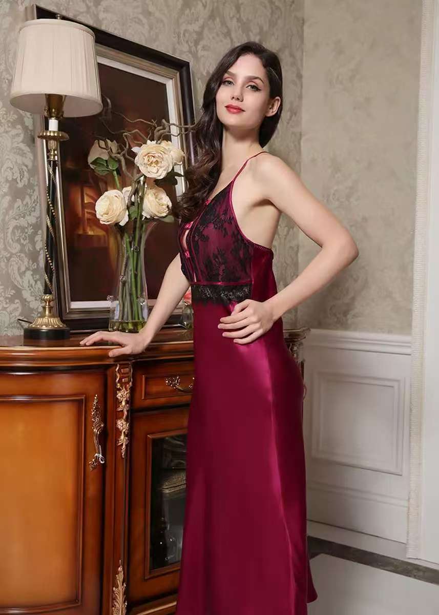 Womens Silk Lacy Hollow Out Design Chemise