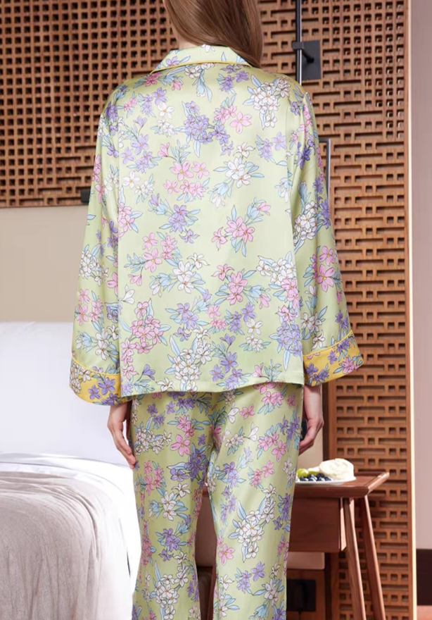 Women's 19MM 100% Silk Pajamas Set Print Silk Sleepwear