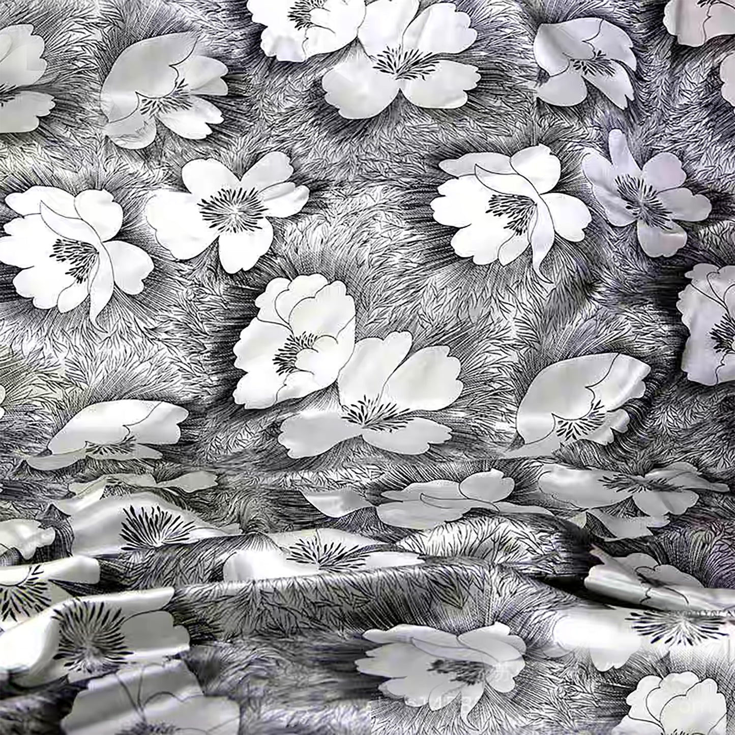 2 Pcs Silk Pillowcases: Monochrome Floral Print