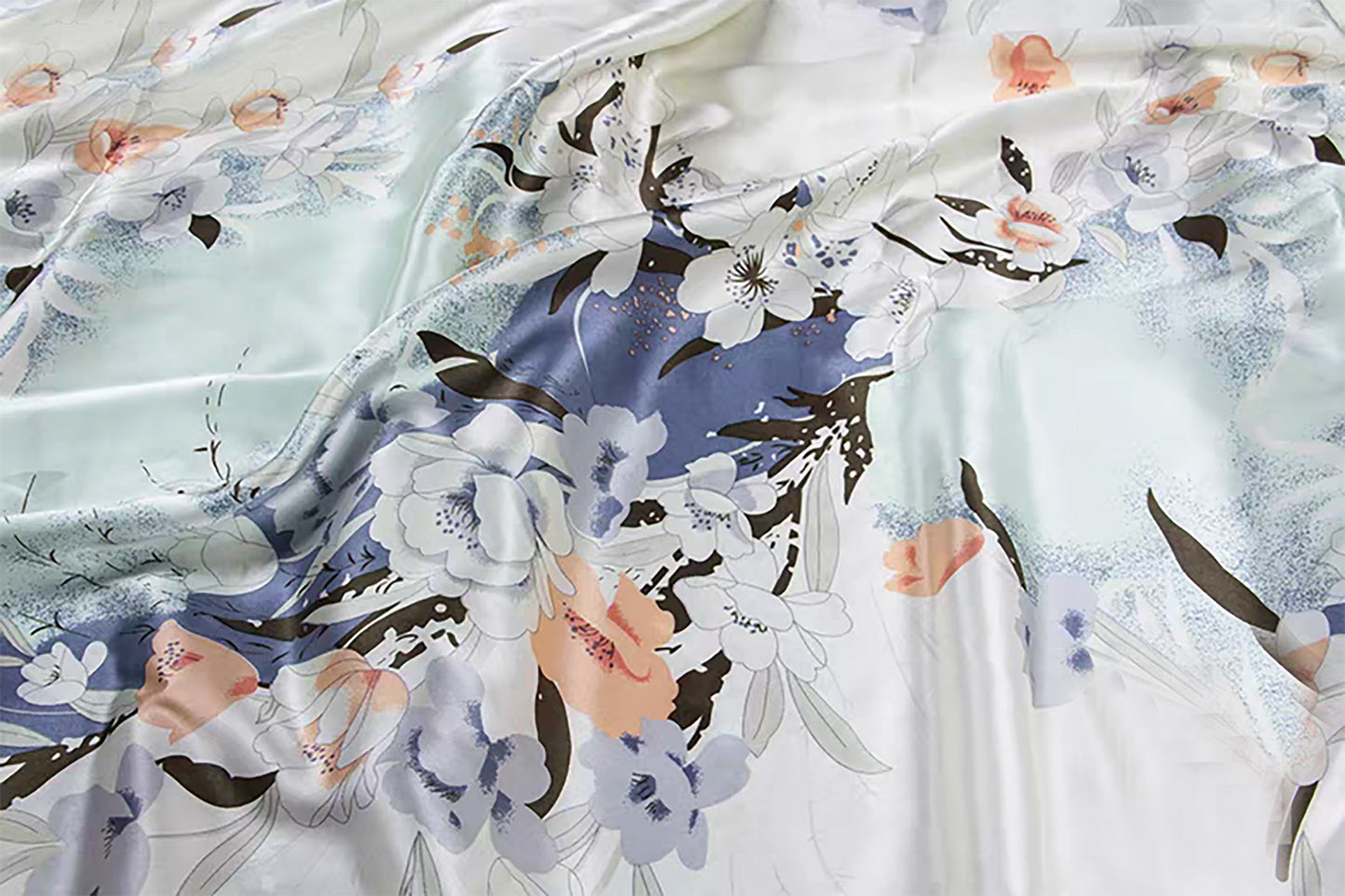 2 Pcs 100% Mulberry Silk Pillowcases - Floral Print with Zipper Closure