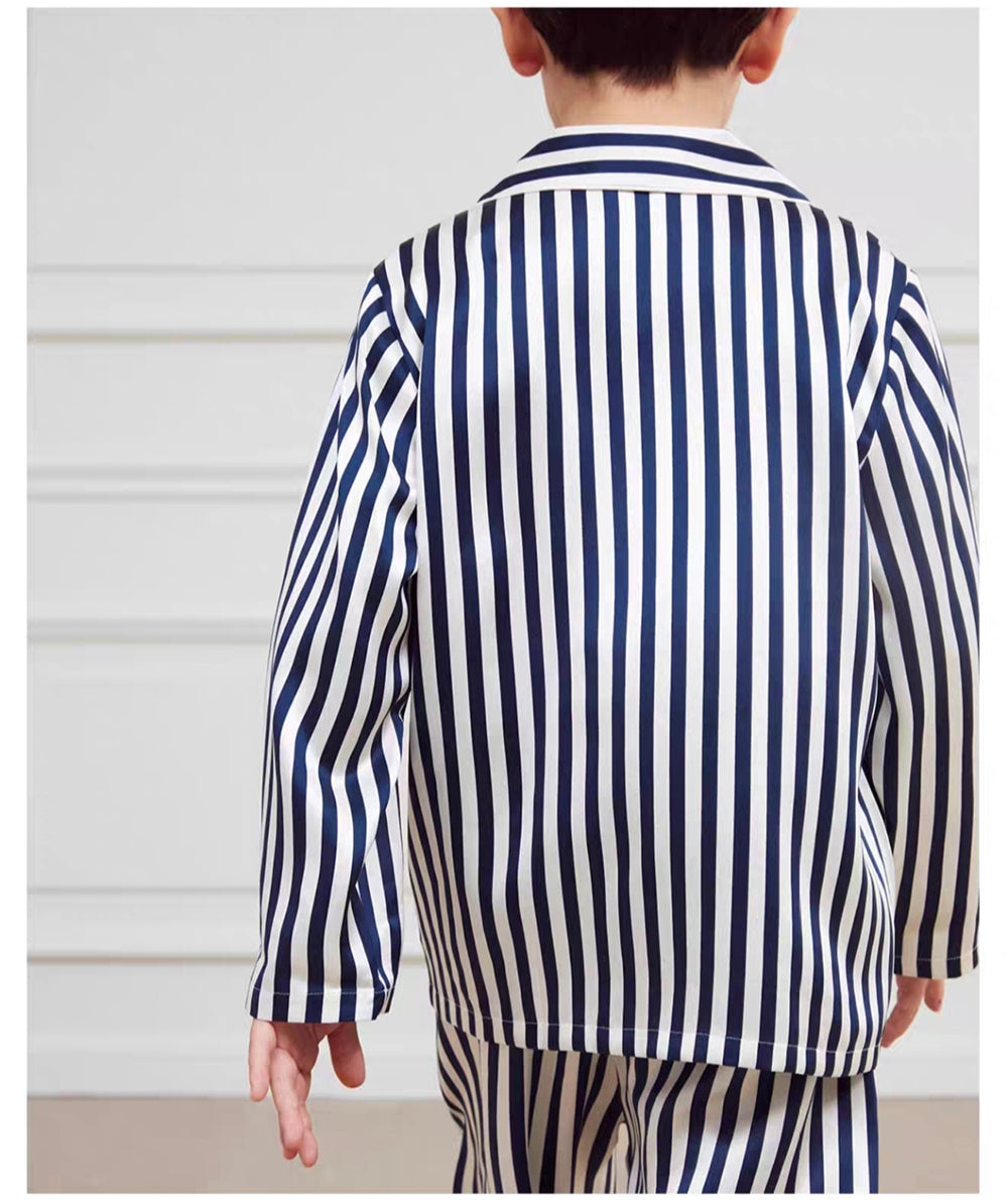 22 Momme Mulberry Silk Pajamas for Boys | Kids Striped Silk Sleepwear Set