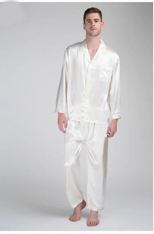 Men's Heavy Weight 30MM 100% Silk Pajamas Set Silk Sleepwear Size S M L XL Ivory