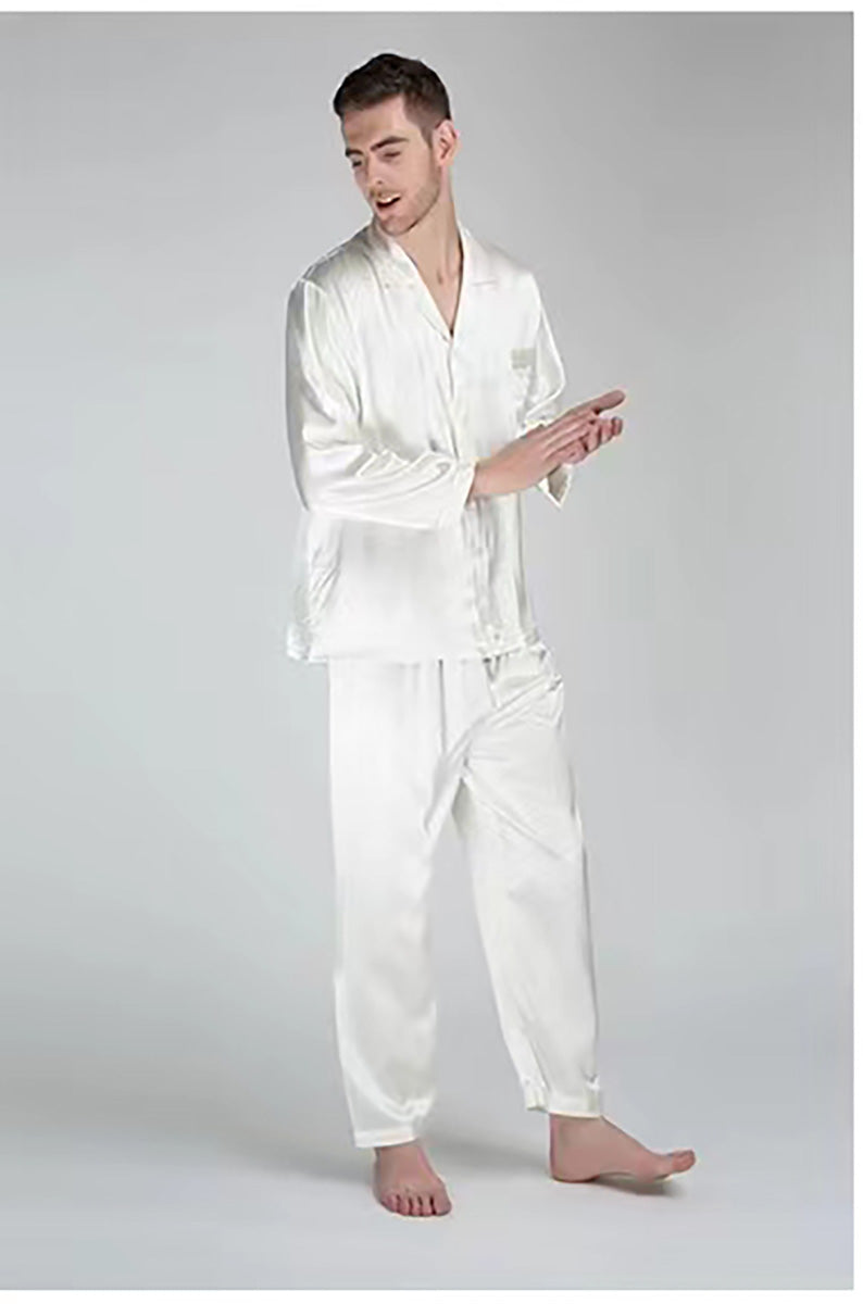 Men's Heavy Weight 30MM 100% Silk Pajamas Set Silk Sleepwear Size S M L XL Ivory