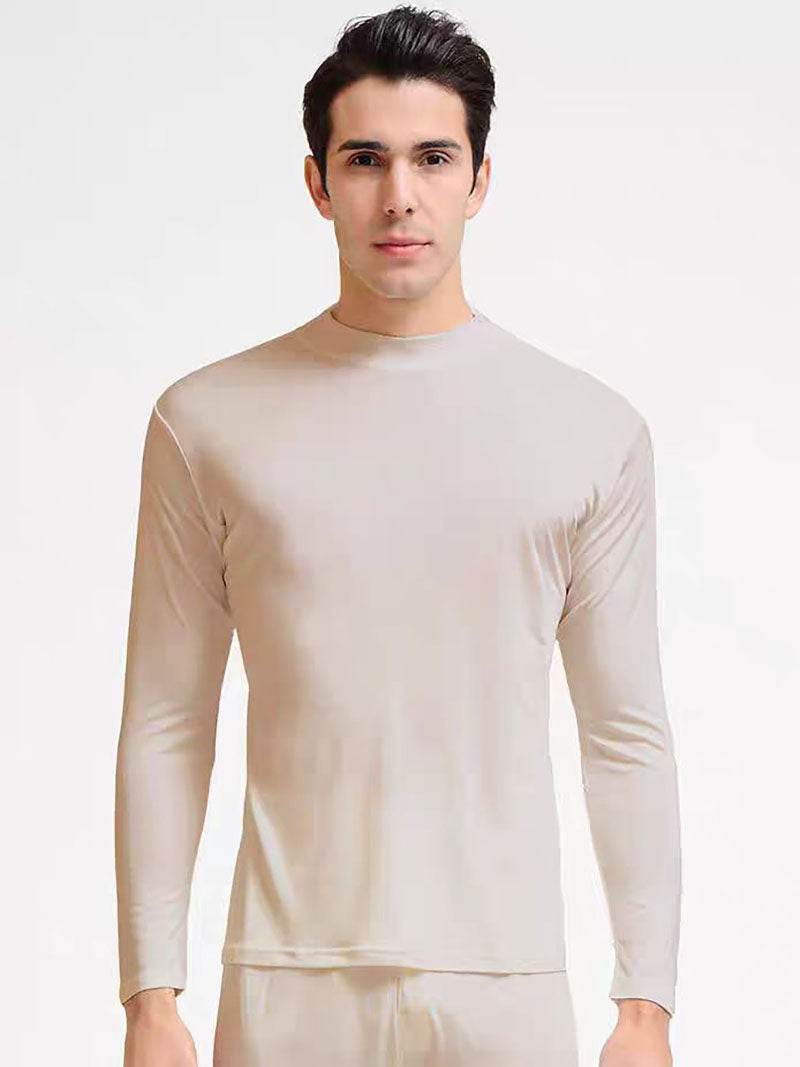 Mens 100% Silk Undershirt Long Sleeves Turtle Neck Half Neck Thermal Under Shirt