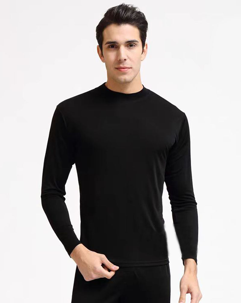 Mens 100% Silk Undershirt Long Sleeves Turtle Neck Half Neck Thermal Under Shirt