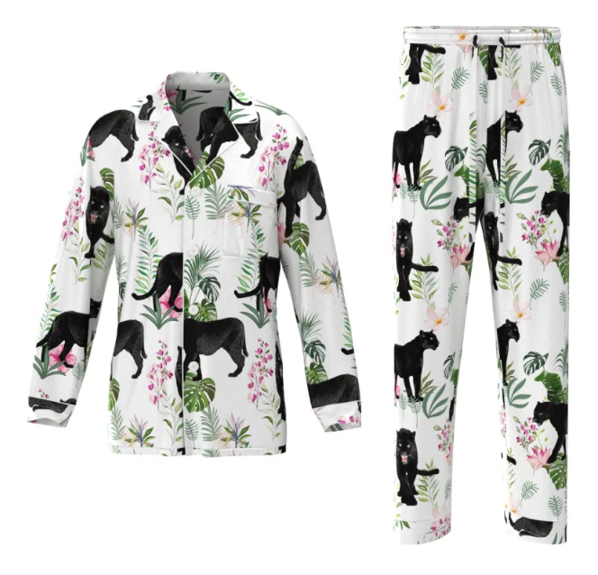 2025 NEW Men's 19MM 100% Silk Pajamas Set Print Silk Sleepwear S M L XL