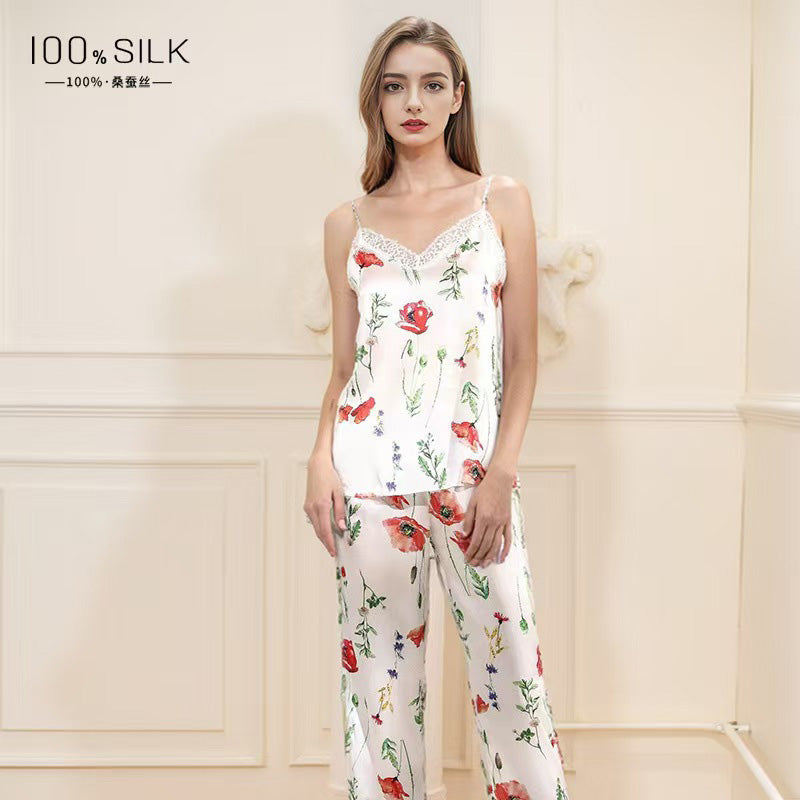 New Women's 100% Mulberry Silk Pajamas Sets Ladies Silk Sleepwear Nightwear