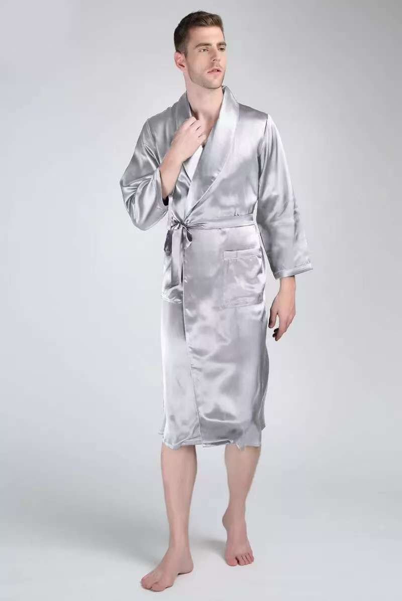 Men's Heavy Weight 30MM 100% Mulberry Silk Robe Silk Bathrobe Sleepwear S M L XL