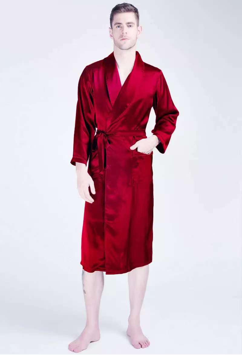 Men's Heavy Weight 30MM 100% Mulberry Silk Robe Silk Bathrobe Sleepwear S M L XL