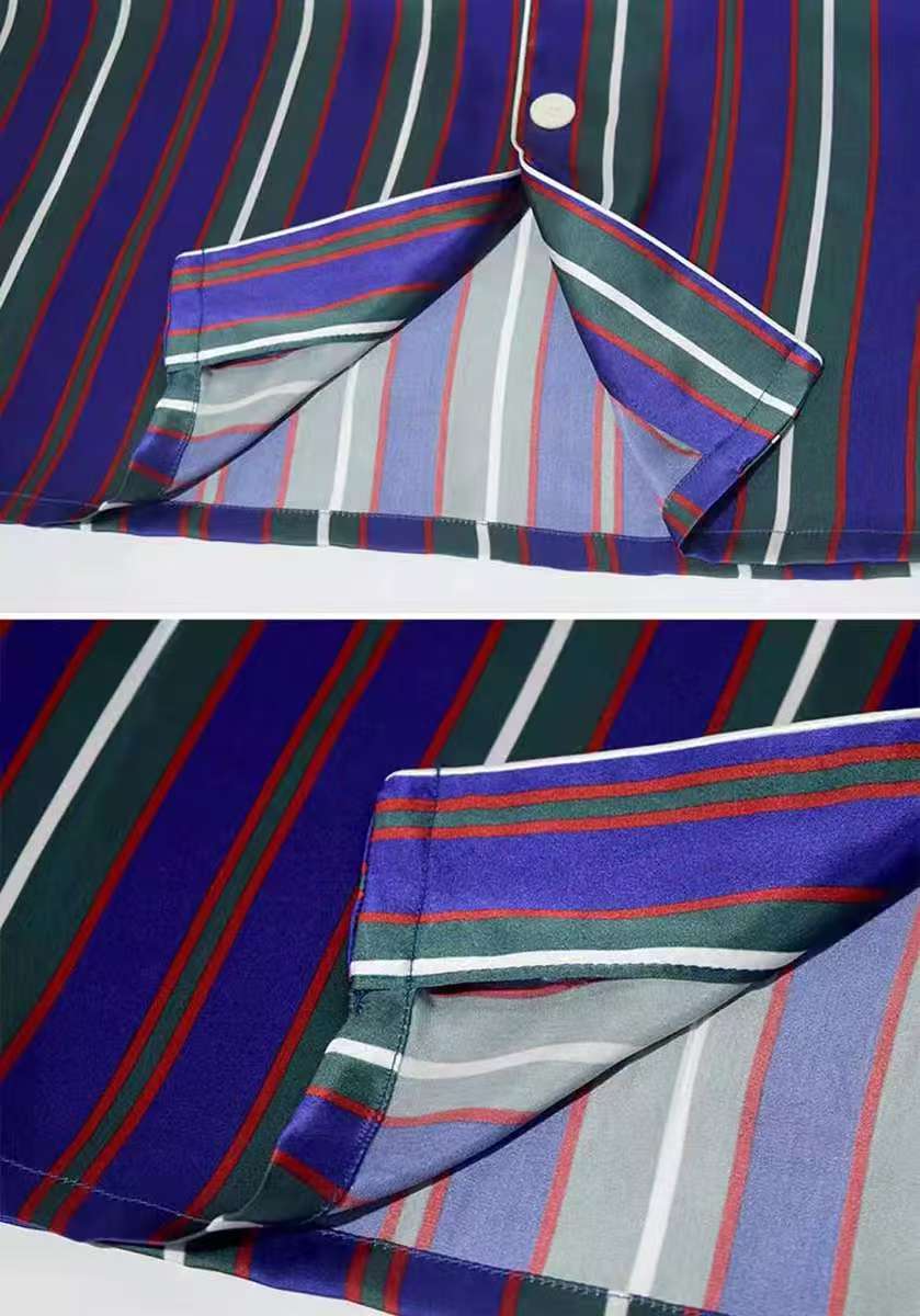 Men's 100% Mulberry Silk Striped Pajamas Set Long Sleeves Silk Sleepwear Purple S M L