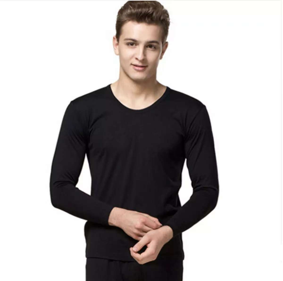 100% Silk Undershirt Long Sleeves Base Layer Shirt Thermal Underwear