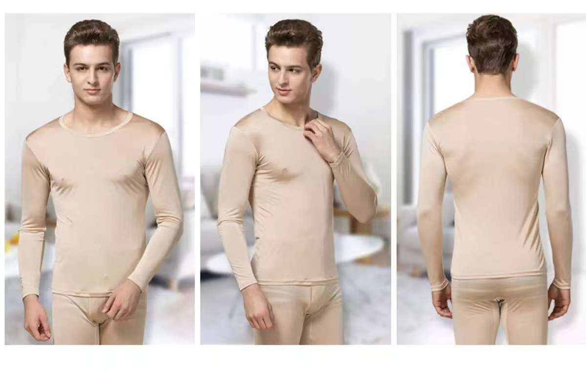 100% Silk Undershirt Long Sleeves Base Layer Shirt Thermal Underwear