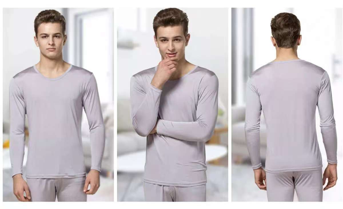 100% Silk Undershirt Long Sleeves Base Layer Shirt Thermal Underwear