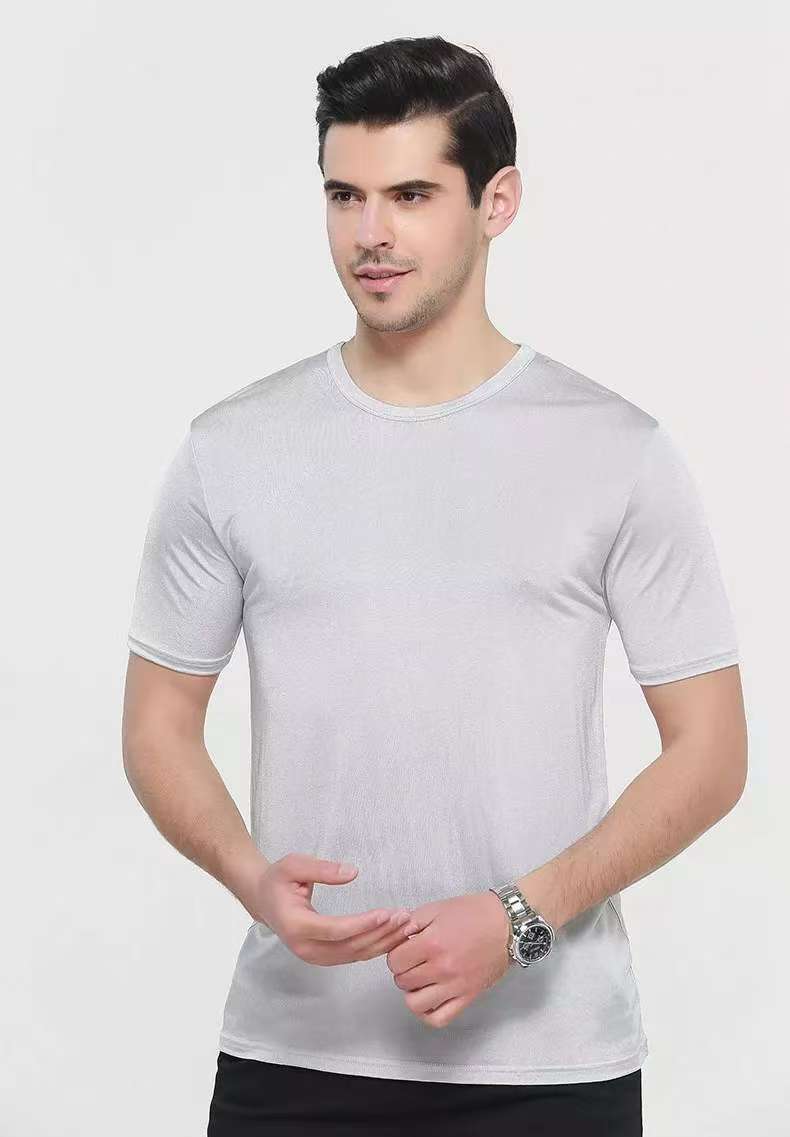 Men's 100% Silk Knit T-shirt Casual Short Sleeve Crew Neck Undershirt M L XL