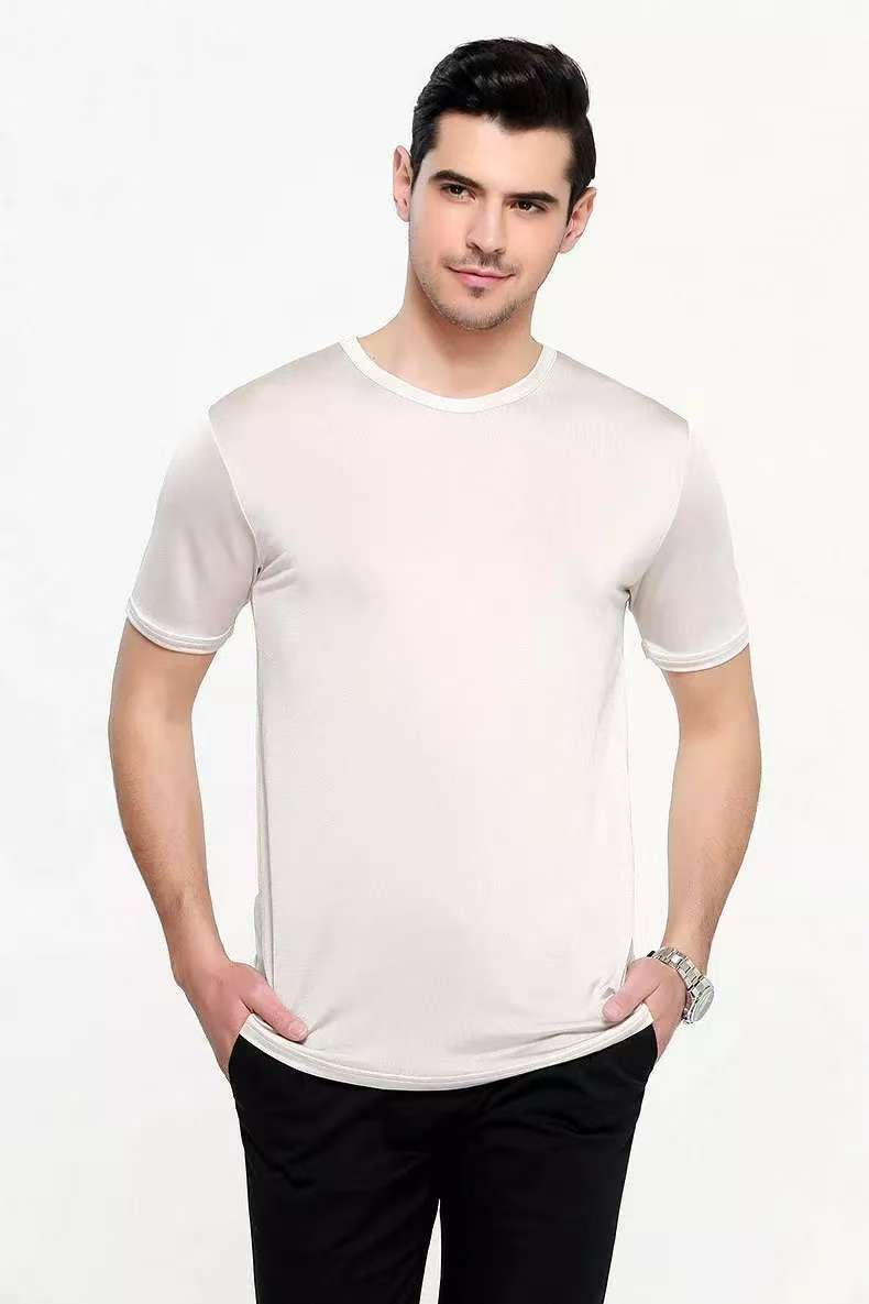 Men's 100% Silk Knit T-shirt Casual Short Sleeve Crew Neck Undershirt M L XL