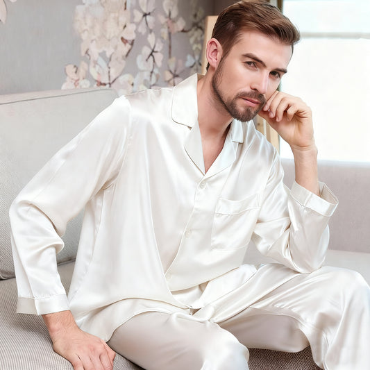 Men's Heavy Weight 30MM 100% Silk Pajama Set Ivory