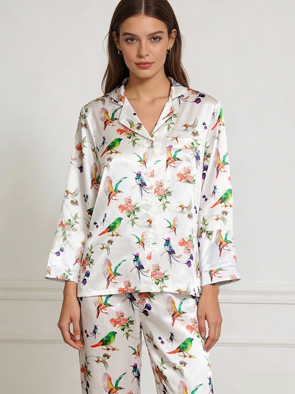 Women's 100% Silk Pajama Set Floral