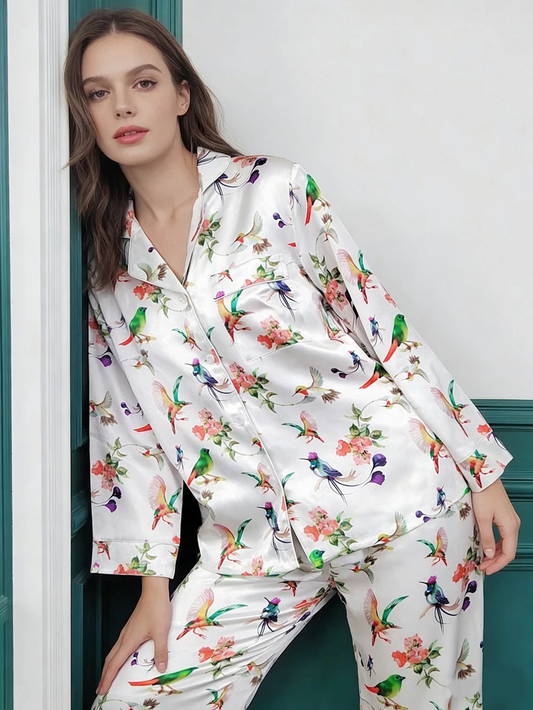 Women's 100% Silk Pajama Set Floral