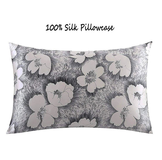 2 Pcs Silk Pillowcases: Monochrome Floral Print