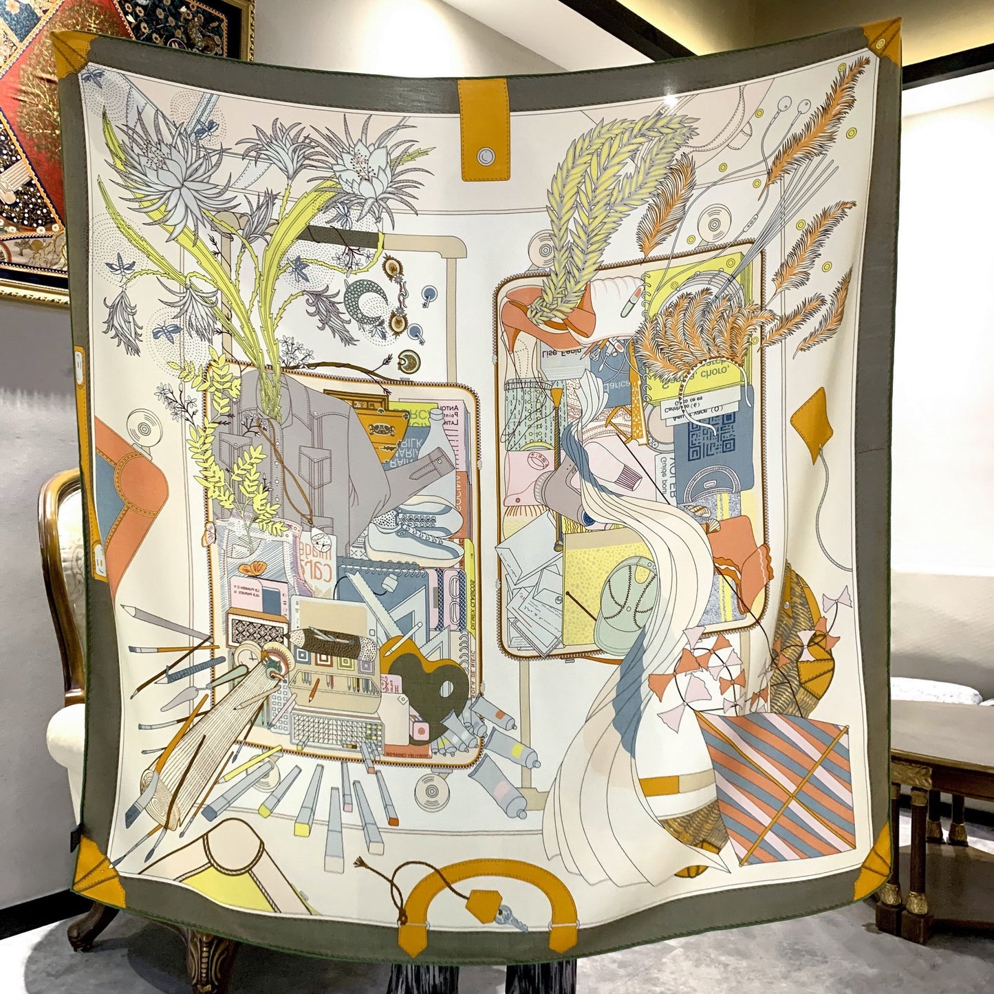 Double-Sided Two-Tone Silk & Wool Square Scarf 53"