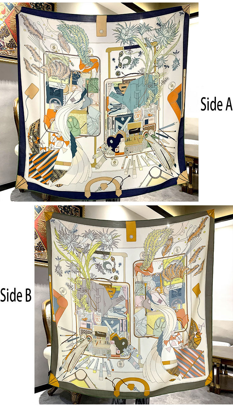 Double-Sided Two-Tone Silk & Wool Square Scarf 53"