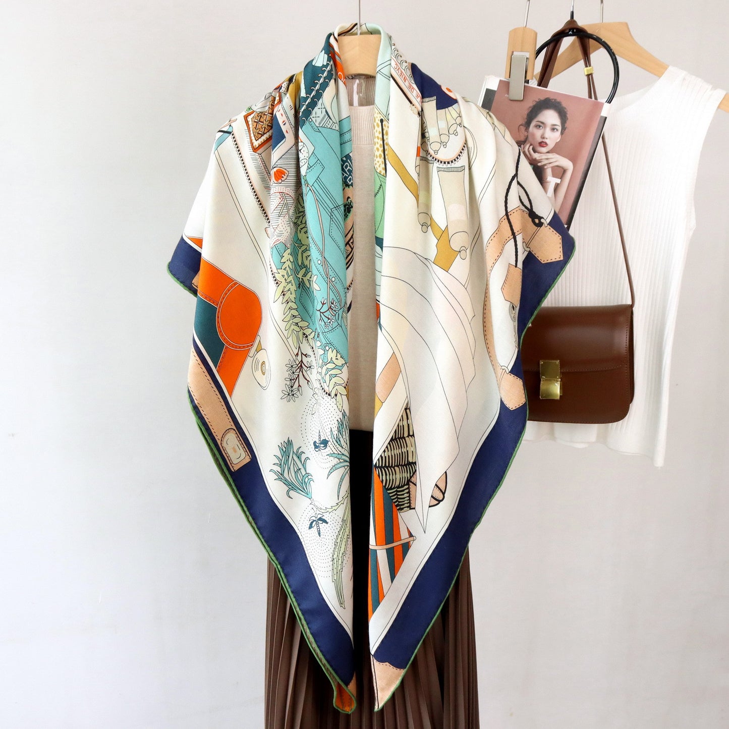 Double-Sided Two-Tone Silk & Wool Square Scarf 53"