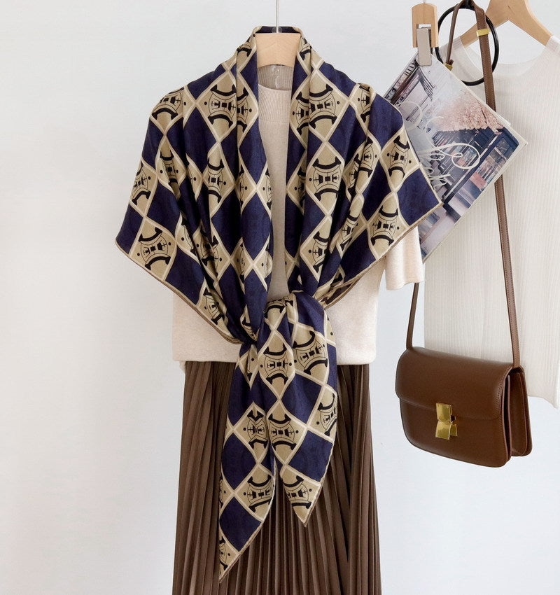 Double-Sided Two-Tone Silk and Wool Square Scarf 53"