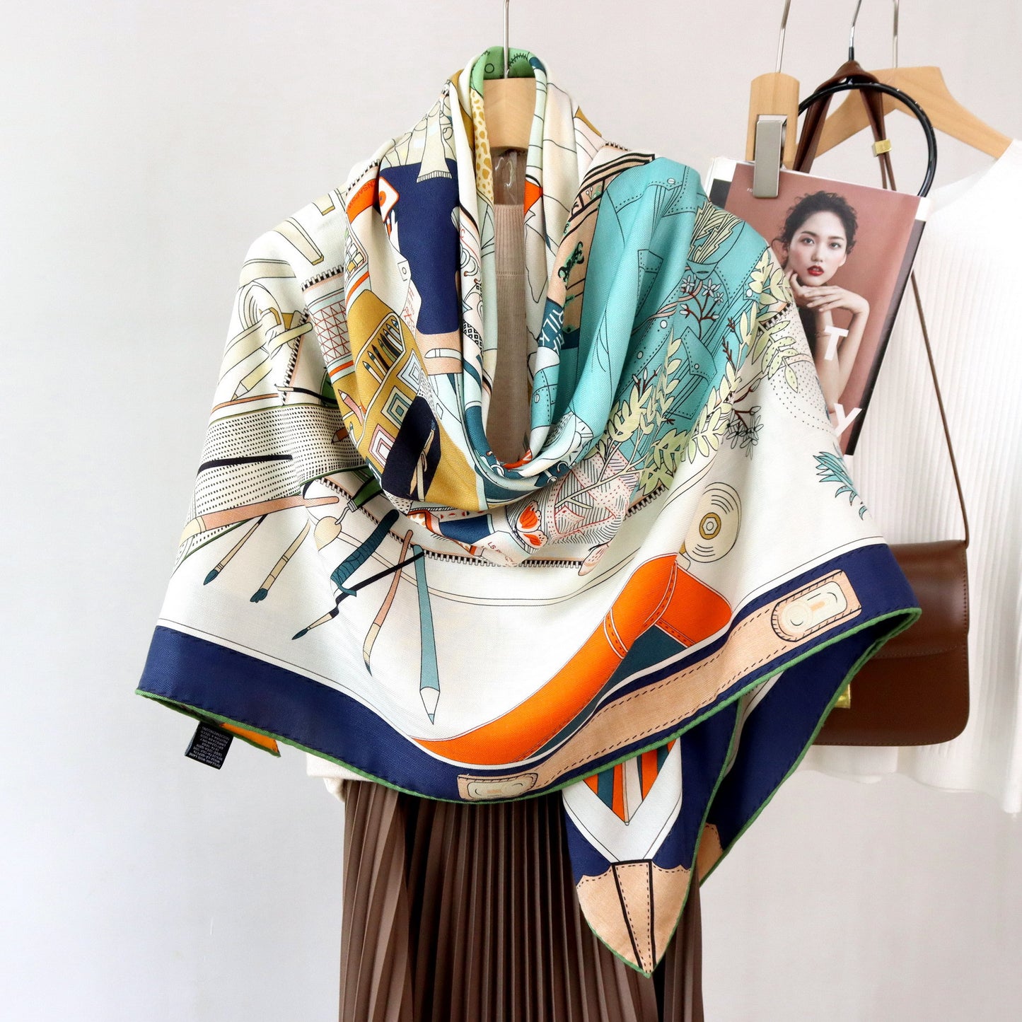 Double-Sided Two-Tone Silk & Wool Square Scarf 53"