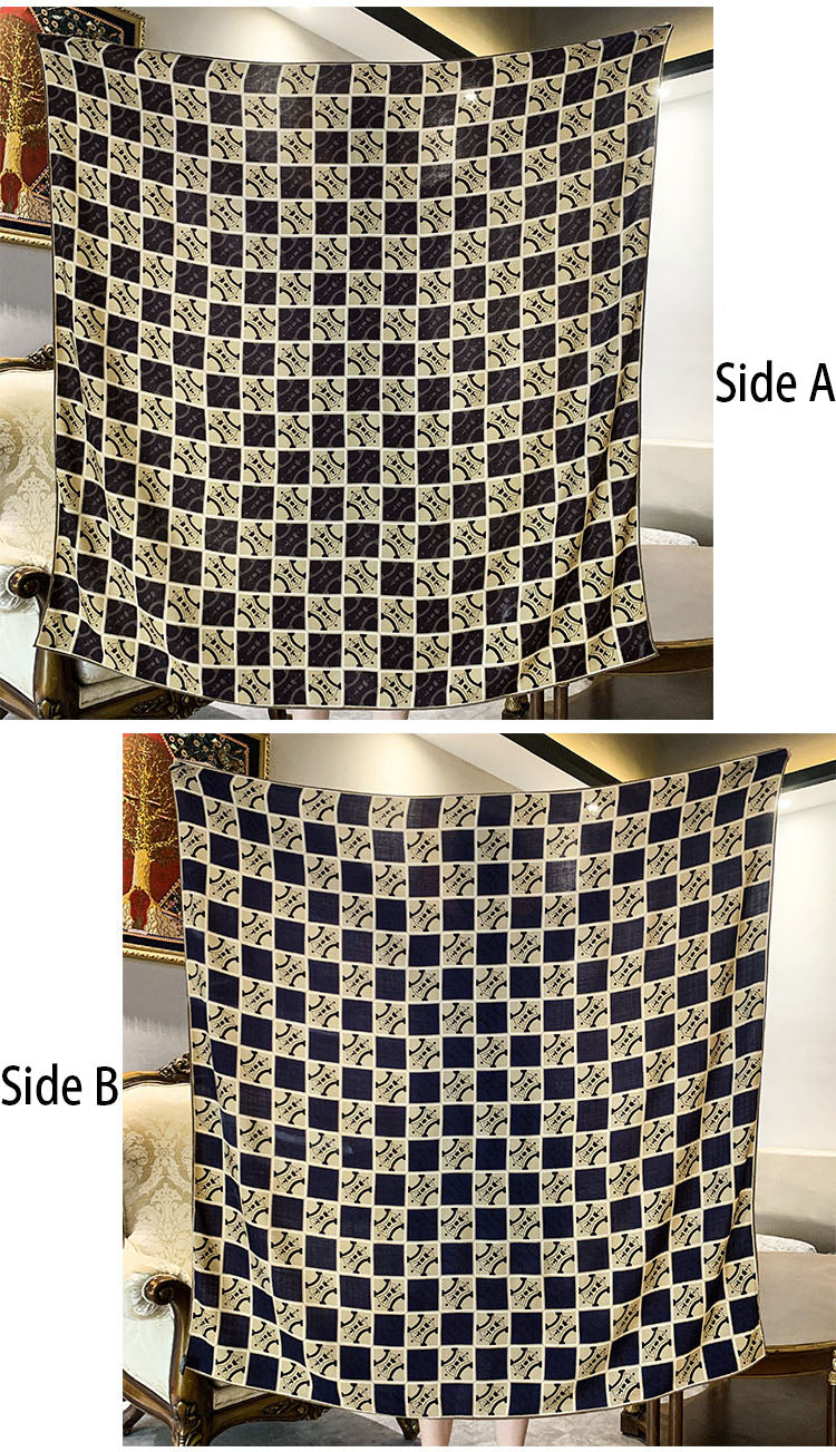 Double-Sided Two-Tone Silk and Wool Square Scarf 53"