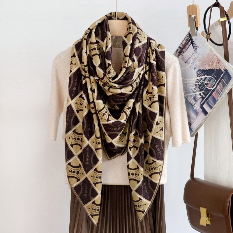 Double-Sided Two-Tone Silk and Wool Square Scarf 53"