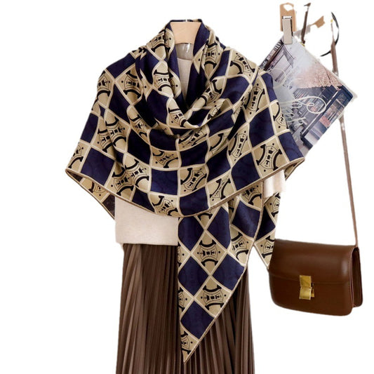 Double-Sided Two-Tone Silk and Wool Square Scarf 53"