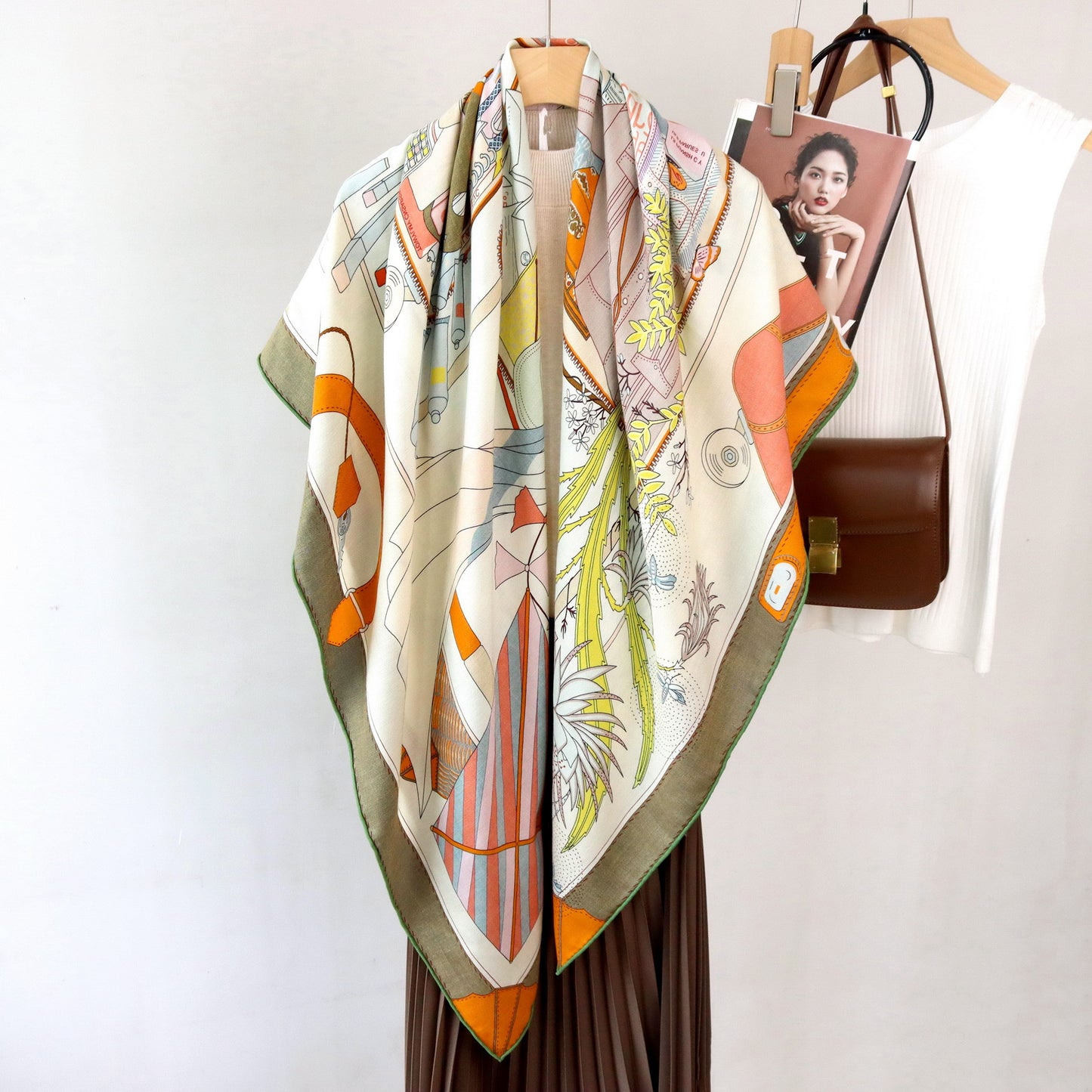 Double-Sided Two-Tone Silk & Wool Square Scarf 53"