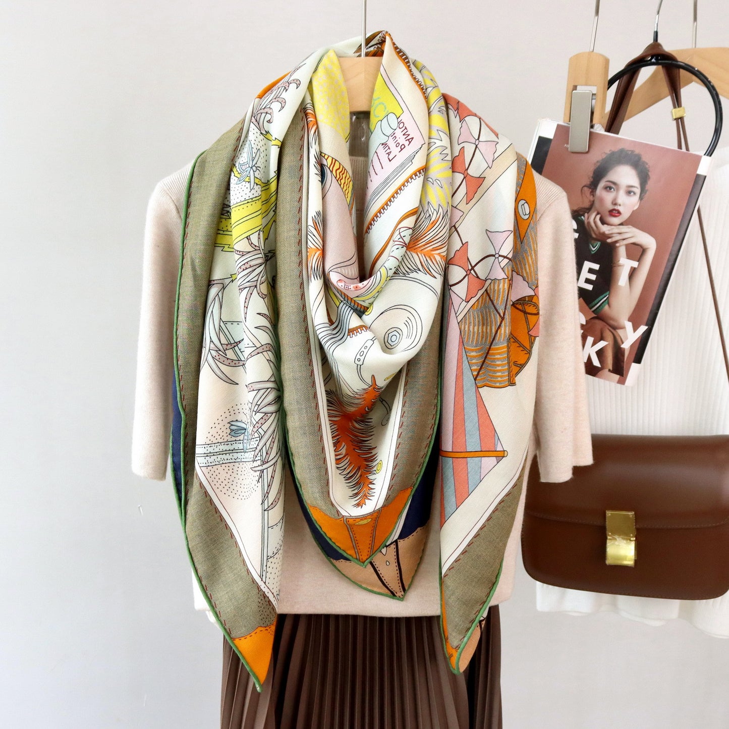 Double-Sided Two-Tone Silk & Wool Square Scarf 53"