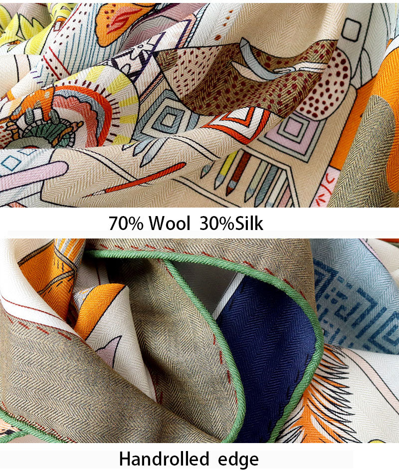 Double-Sided Two-Tone Silk & Wool Square Scarf 53"