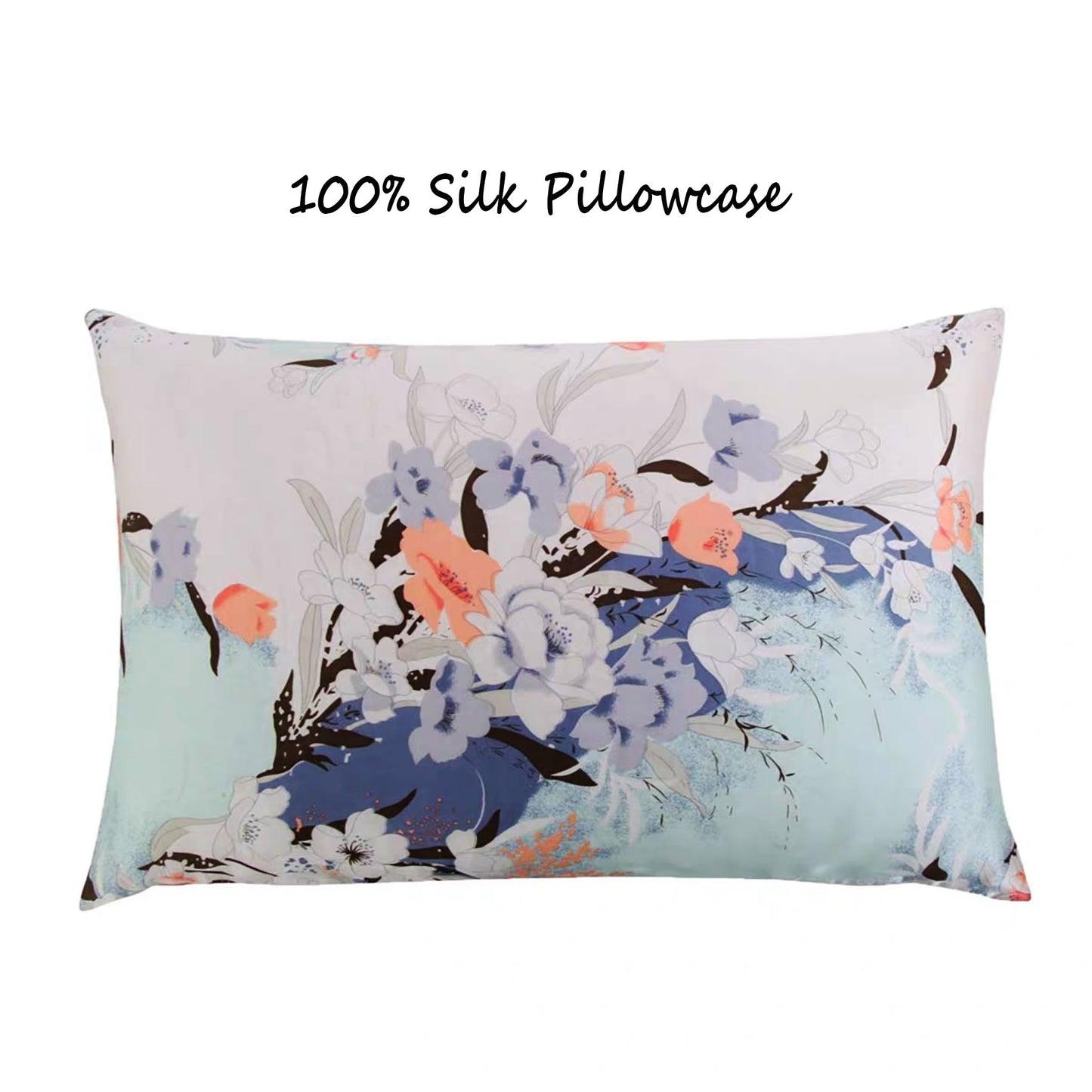 2 Pcs 100% Mulberry Silk Pillowcases - Floral Print with Zipper Closure
