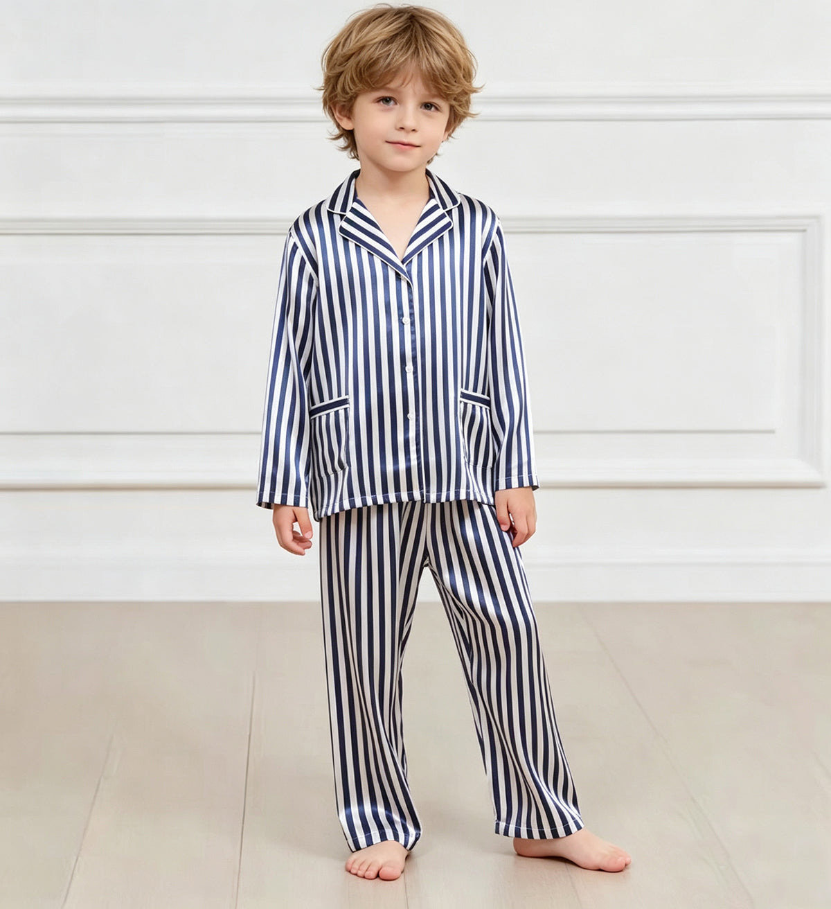 22 Momme Mulberry Silk Pajamas for Boys | Kids Striped Silk Sleepwear Set