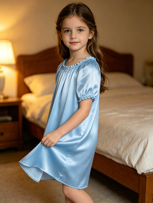 19 Momme Pure Mulberry Silk Nightgown for Girls | Kids Short Sleeve Silk Sleep Dress