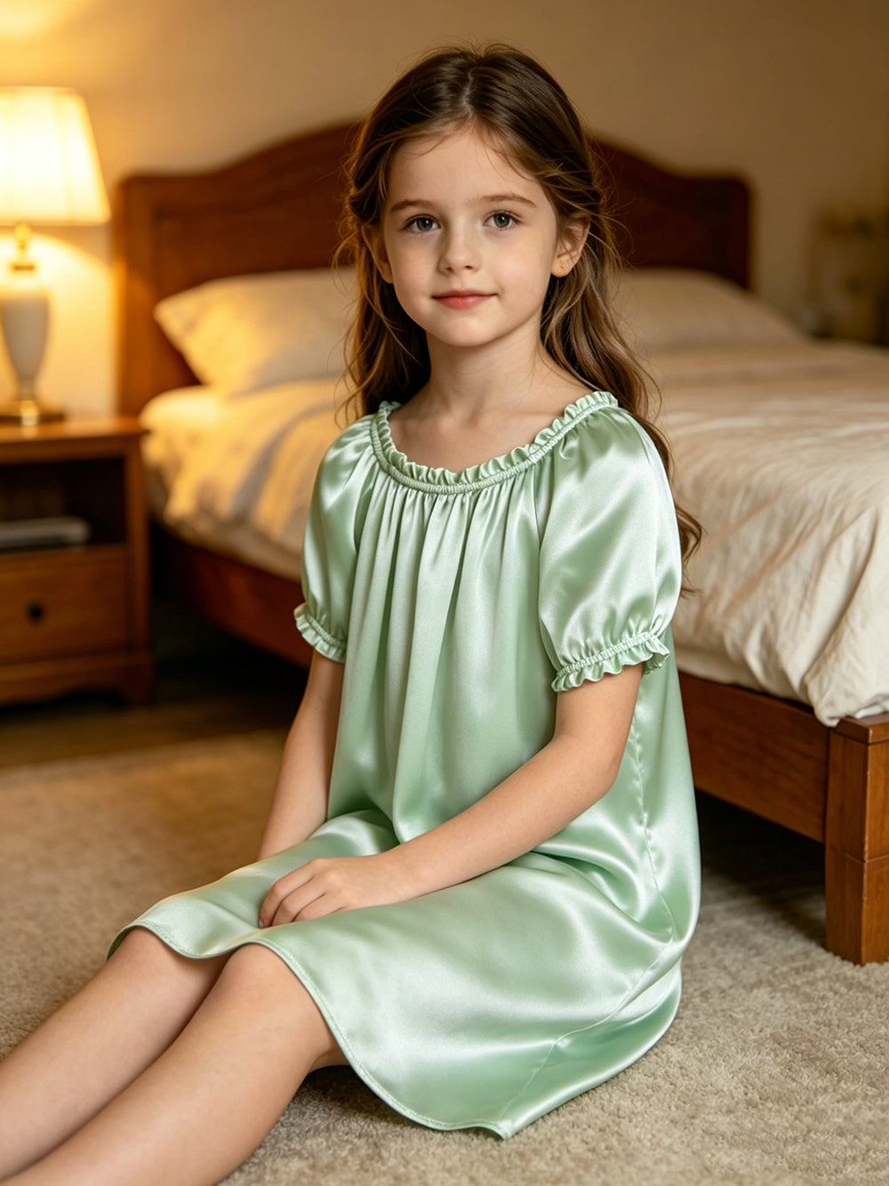 19 Momme Pure Mulberry Silk Nightgown for Girls | Kids Short Sleeve Silk Sleep Dress
