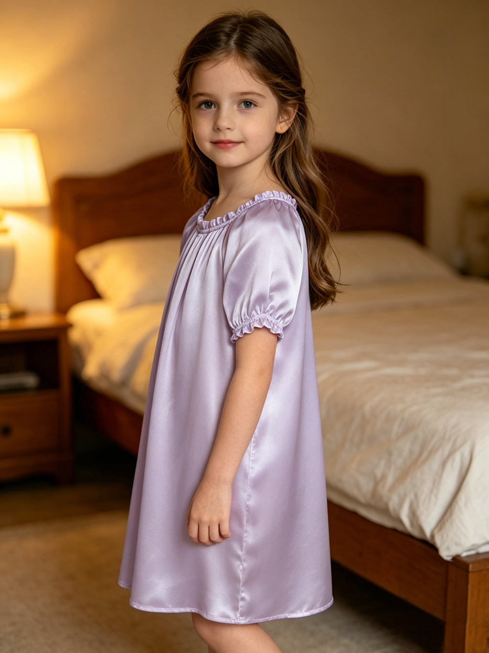 19 Momme Pure Mulberry Silk Nightgown for Girls | Kids Short Sleeve Silk Sleep Dress