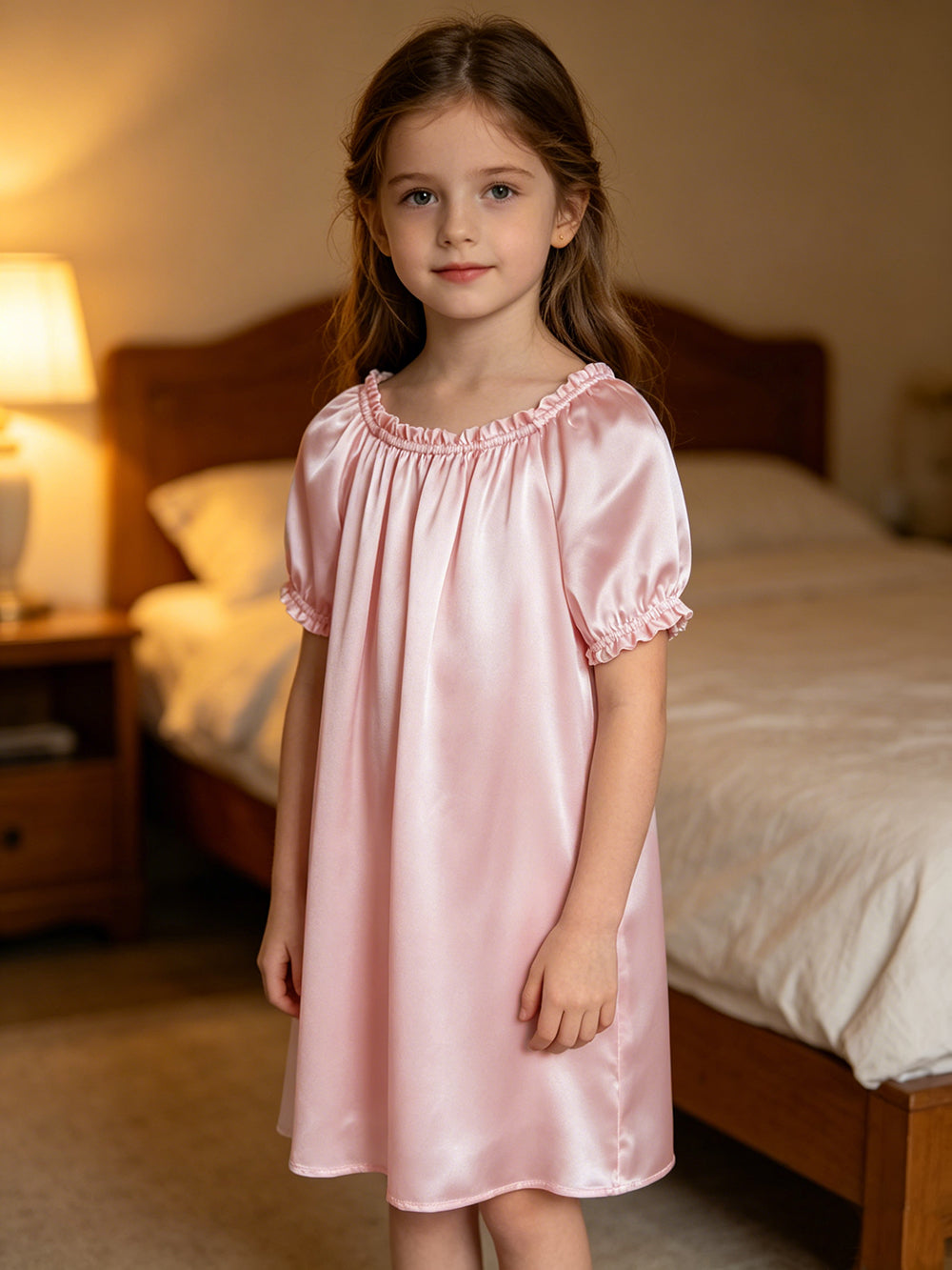 19 Momme Pure Mulberry Silk Nightgown for Girls | Kids Short Sleeve Silk Sleep Dress