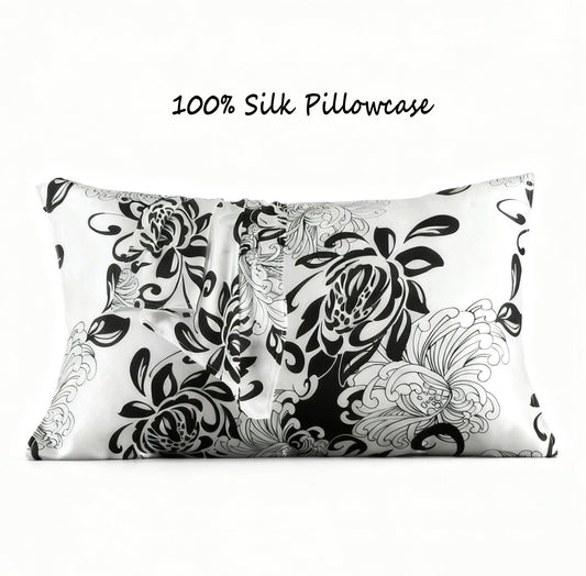 2Pcs Luxury Silk Printed Pillowcases Ink Blossom