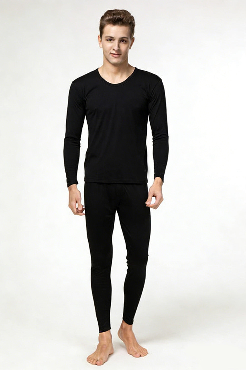 Men's 100% Silk Long Johns Set Crew Neck