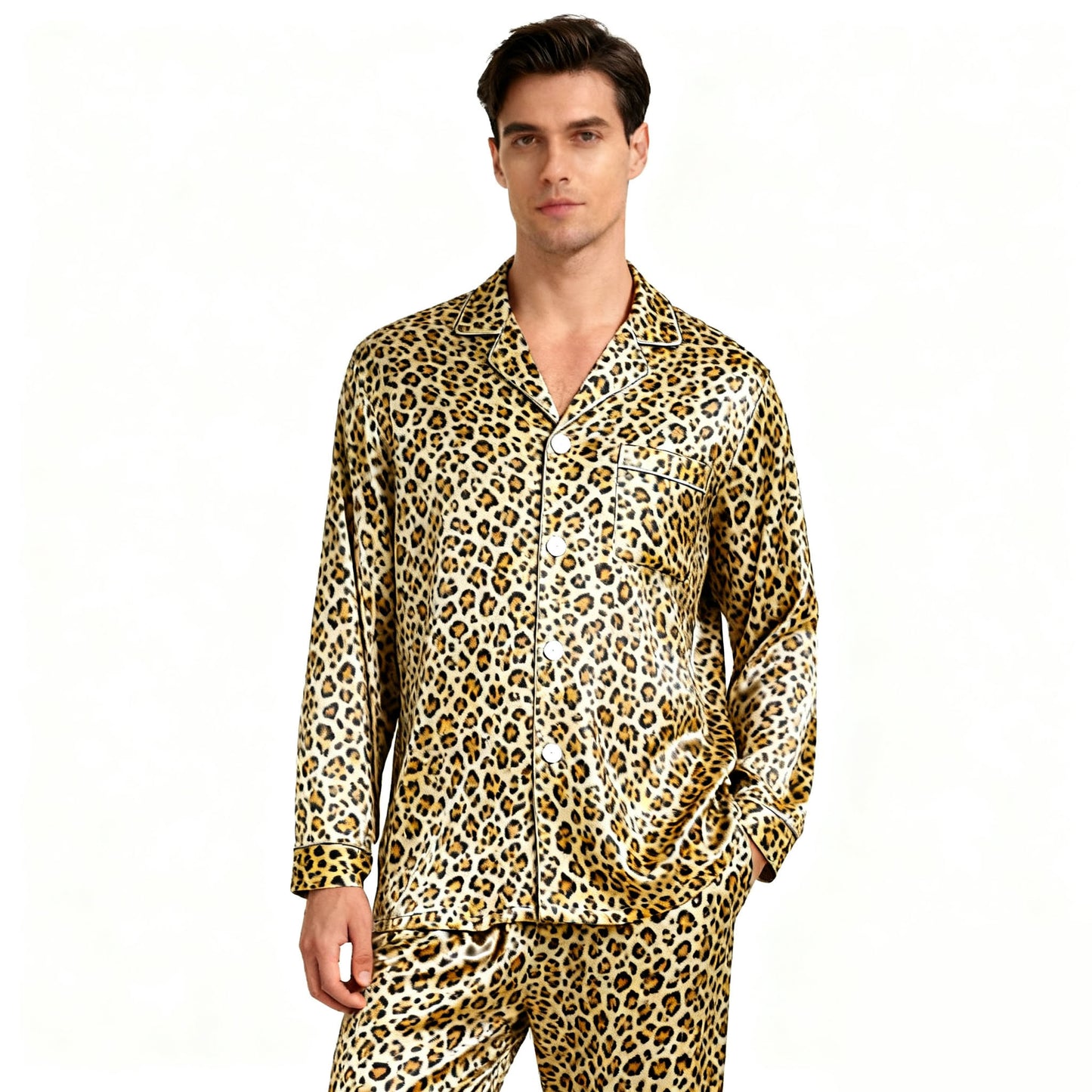 Men's Leopard print 100% Silk Pajama Set