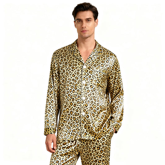 Men's Leopard print 100% Silk Pajama Set