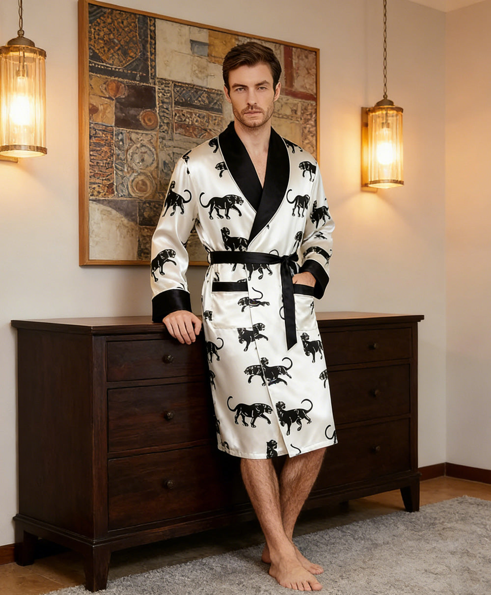 Men's 100% Mulberry Silk Dressing Gown Bath Robe