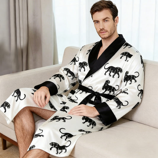 Men's 100% Mulberry Silk Dressing Gown Bath Robe