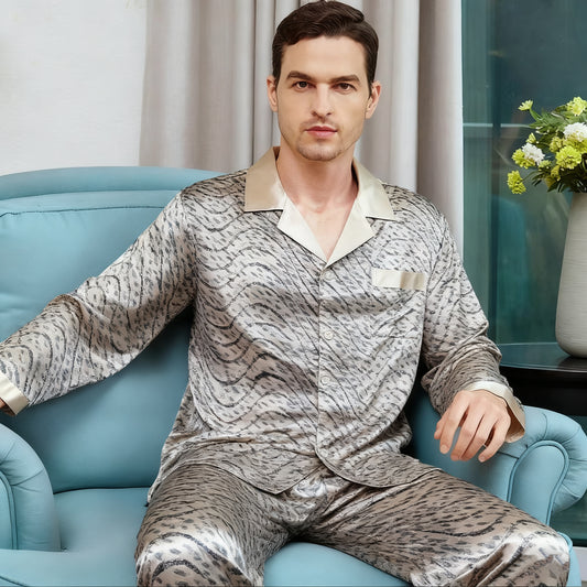 Men's Print 100% Mulberry Silk Pajamas Set
